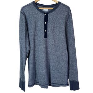 Homespun Knitwear Henley Shirt Mens XL Long Sleeve Blue Cotton Made Canada